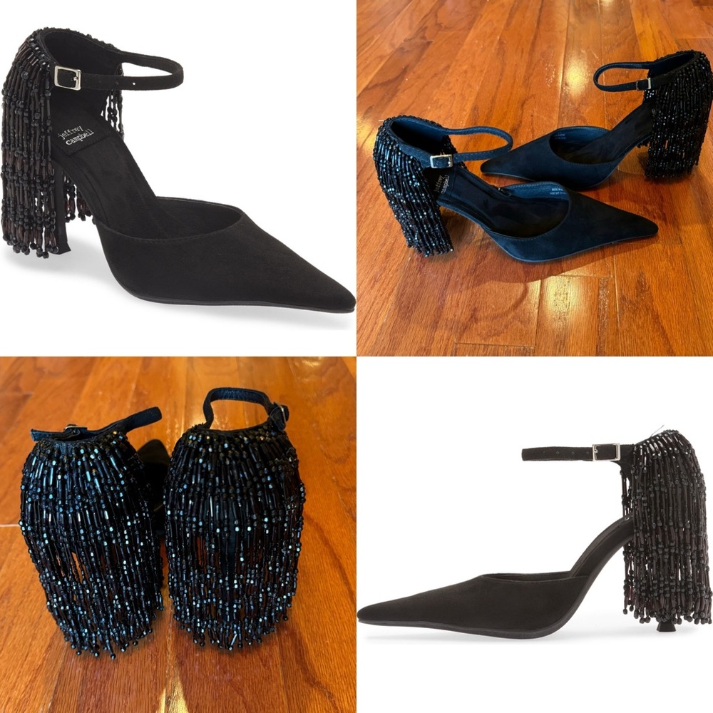 Fits Sizes 9-11 Jeffrey Campbell Show Stop Black Suede Beaded Flapper Pumps